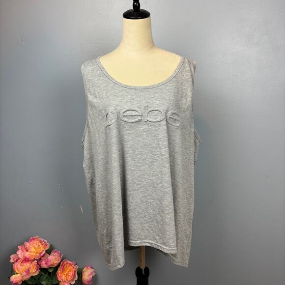 Bebe Sport Logo Embossed Gray Tank Plus 3X Scoop Neck Casual Gym Activewear - Picture 1 of 7